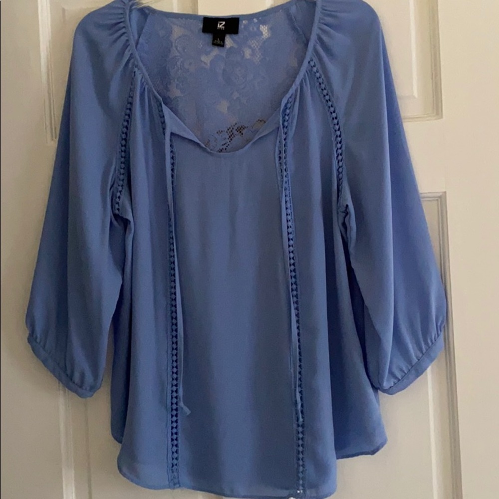 Carolina blue flowy top with lace detail